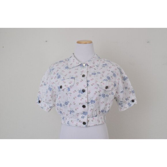 Vintage 90s Crop Floral Cotton Shirt by Jolly USA | size Medium - Picture 9 of 10